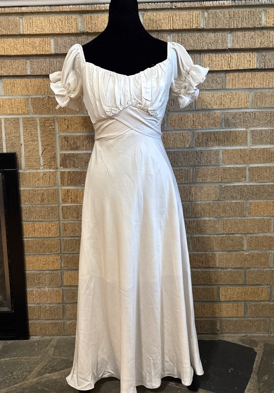 ESTHER Ivory Romantic Regencycore Puff Sleeve Maxi Dress XS 6 Bridgeton Inspired